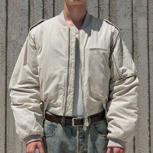 Entire Studios A-4 Bomber Jacket Cotton Canvas Batter Beige Size Small EUC